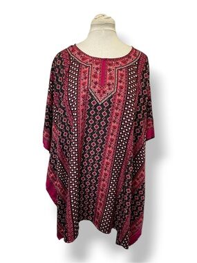 Gypsie Blu Women's Vibrant Kaftan Top Pink/Black Geometric Printed OSFA